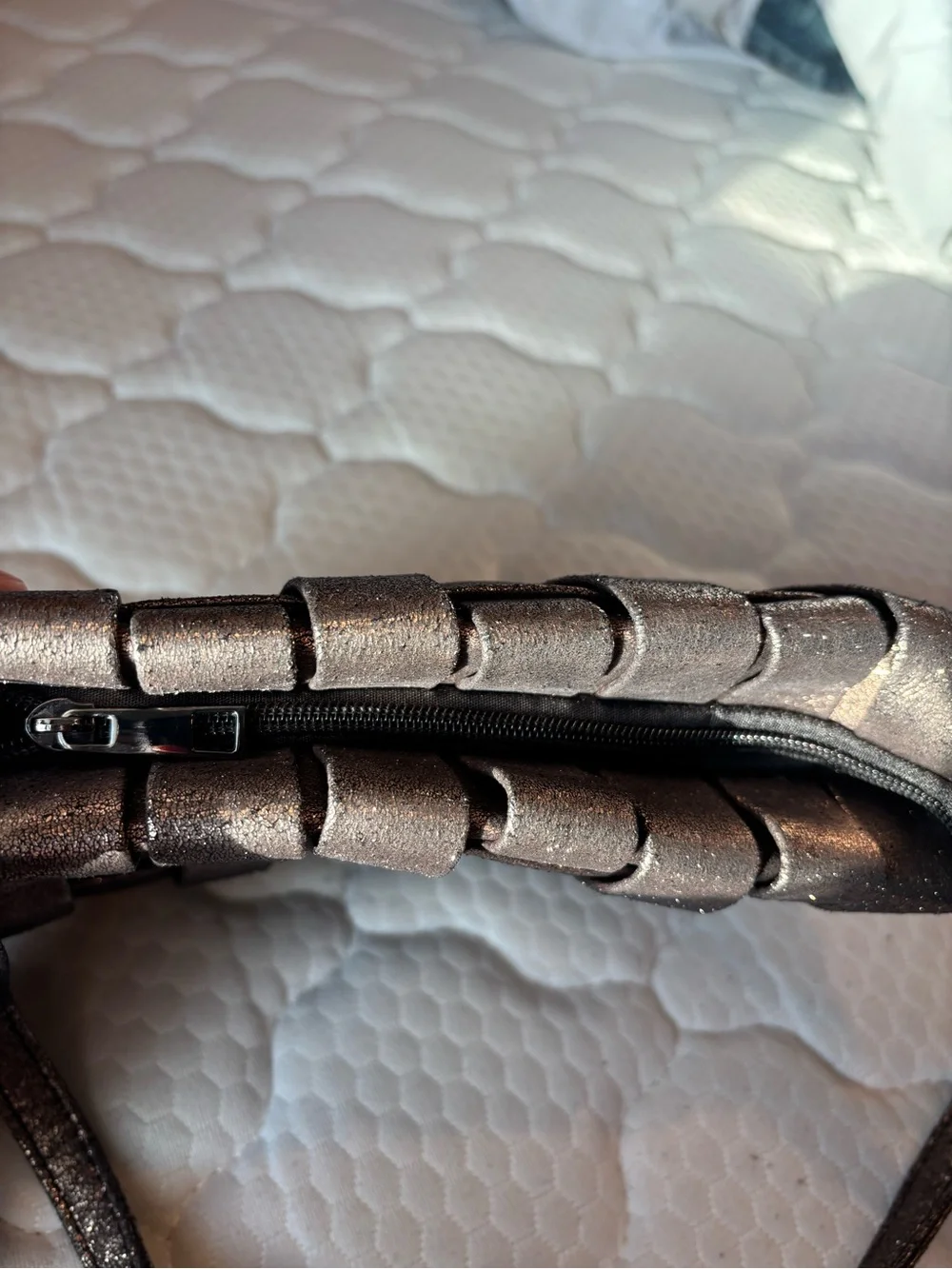 Anthropologie Metallic Bronze Woven Clutch